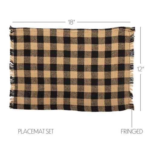 Placemats burlap black - black, check